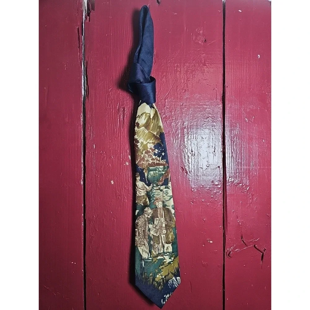 Lands End Blue Day Of Fly Fishing Tie Made In U.S.A Handsewn & Silk Mens Tie